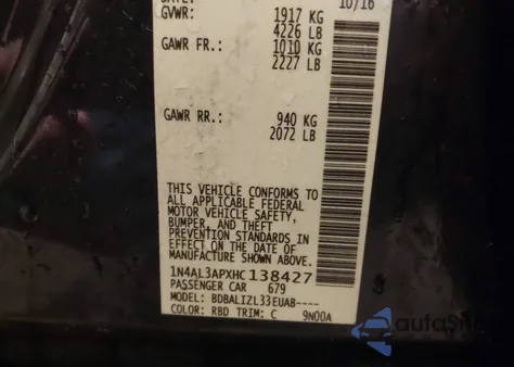 2017 Nissan Altima 2.5/2.5 S/2.5 Sl/2.5 Sr/2.5 Sv из США, поврежденный, VIN 1N4AL3APXHC138427